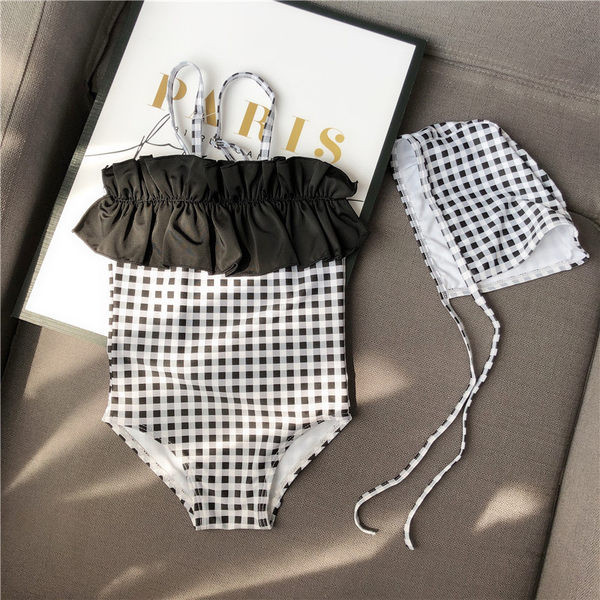 Детски цял бански с тънки презрамки в бял и син цвят