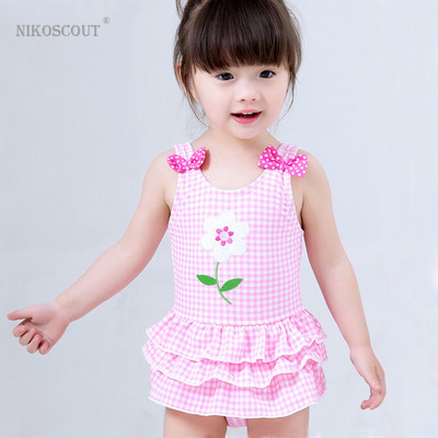 Novi model kariranog dječjeg kupaćeg kostima za djevojčice u rozoj boji