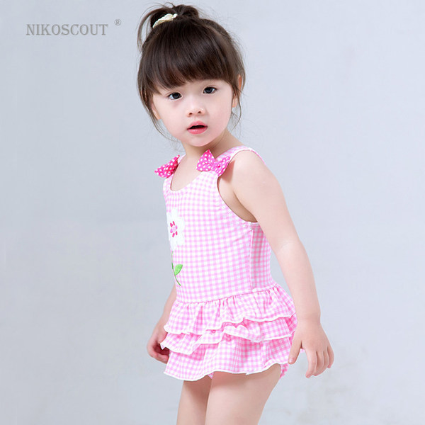 Novi model kariranog dječjeg kupaćeg kostima za djevojčice u rozoj boji