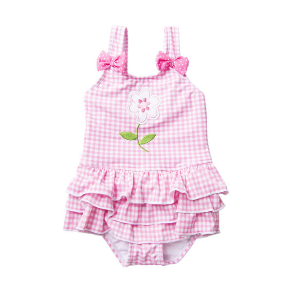 Novi model kariranog dječjeg kupaćeg kostima za djevojčice u rozoj boji