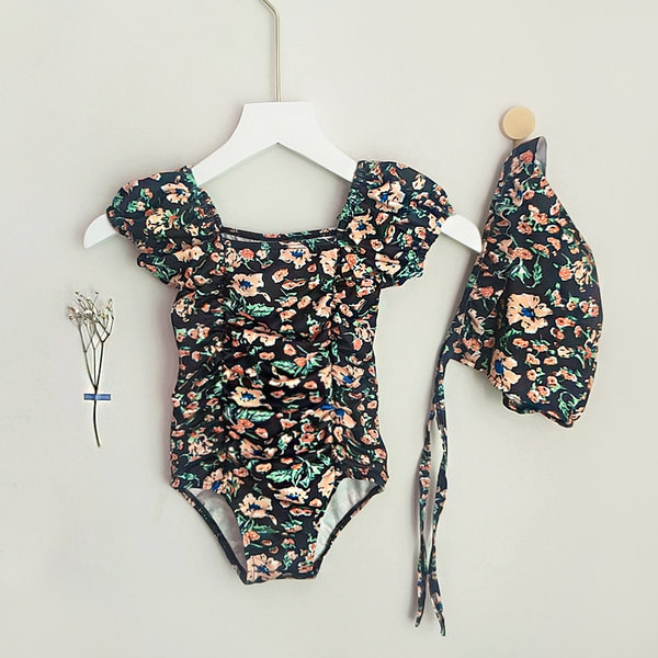 Moderan cijeli kupaći kostim s cvjetnim uzorkom i puf rukavima