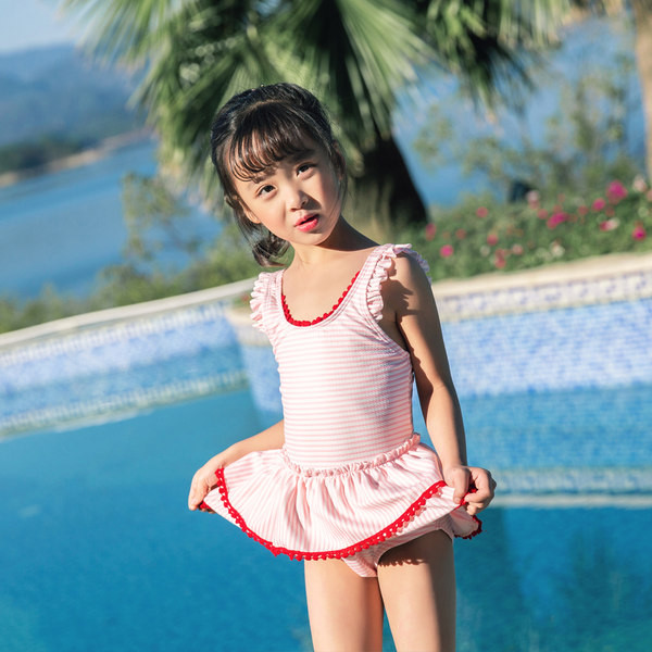 Laste täistriibuline paelaga ujumistrikoo tüdrukutele