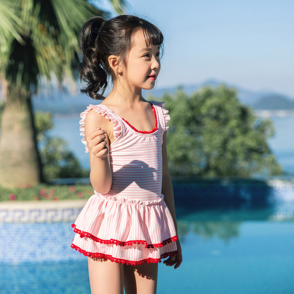 Laste täistriibuline paelaga ujumistrikoo tüdrukutele