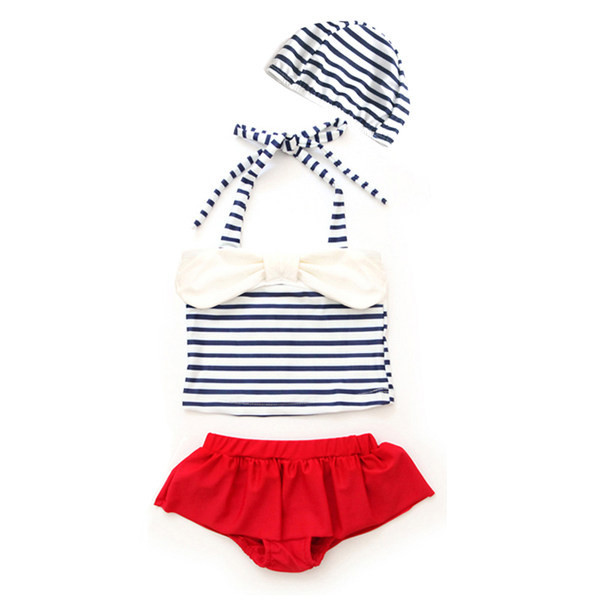 Laste kolmeosaline lipsudega ujumistrikoo