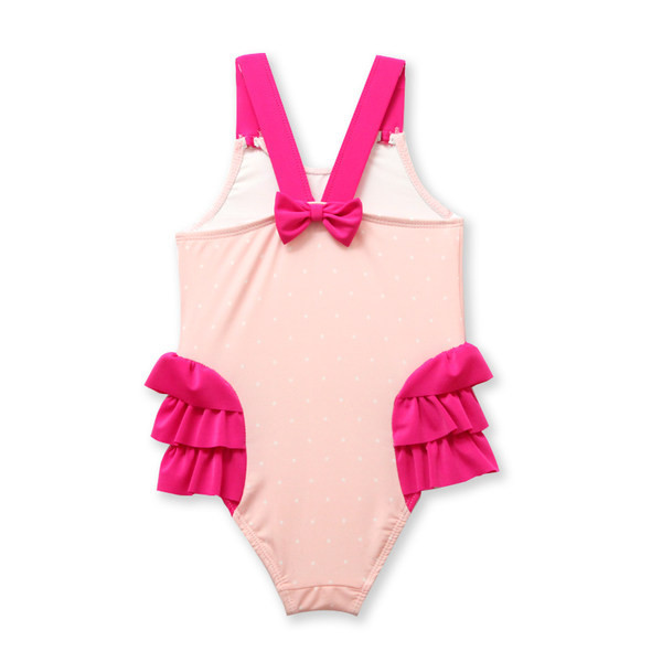 Roosa värvi ja aplikatsiooniga laste ujumistrikoo