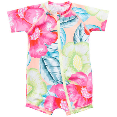 Цял детски бански костюм с флорален десен за момичета