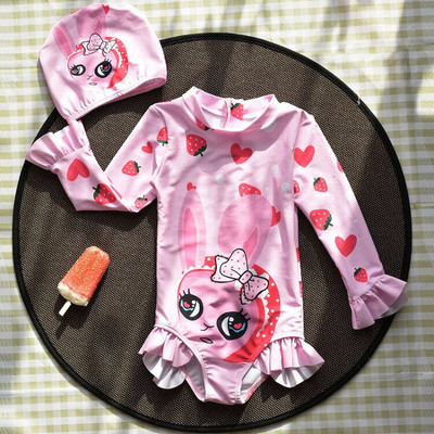 Cijeli kupaći kostim za djevojčice s kovrčama i 3/4 rukavima