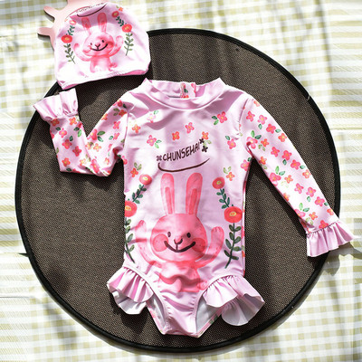 Cijeli kupaći kostim za djevojčice s kovrčama i 3/4 rukavima