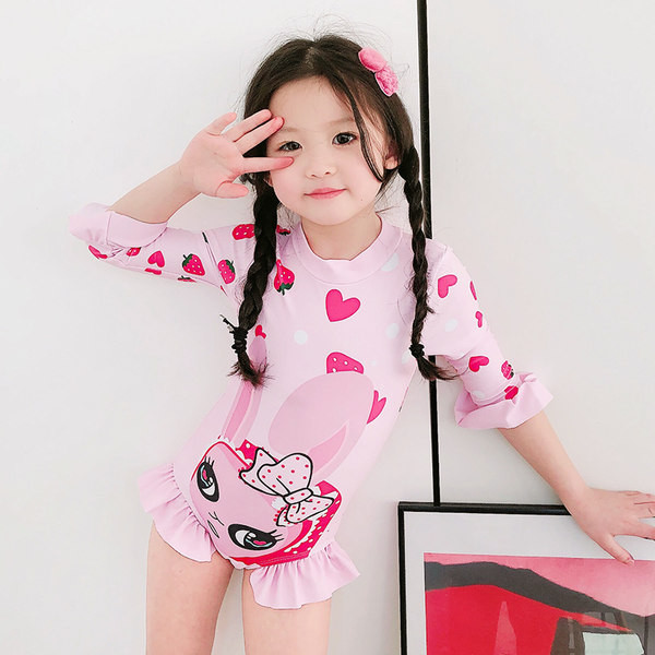 Cijeli kupaći kostim za djevojčice s kovrčama i 3/4 rukavima