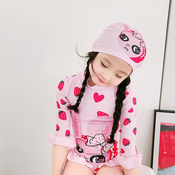 Cijeli kupaći kostim za djevojčice s kovrčama i 3/4 rukavima