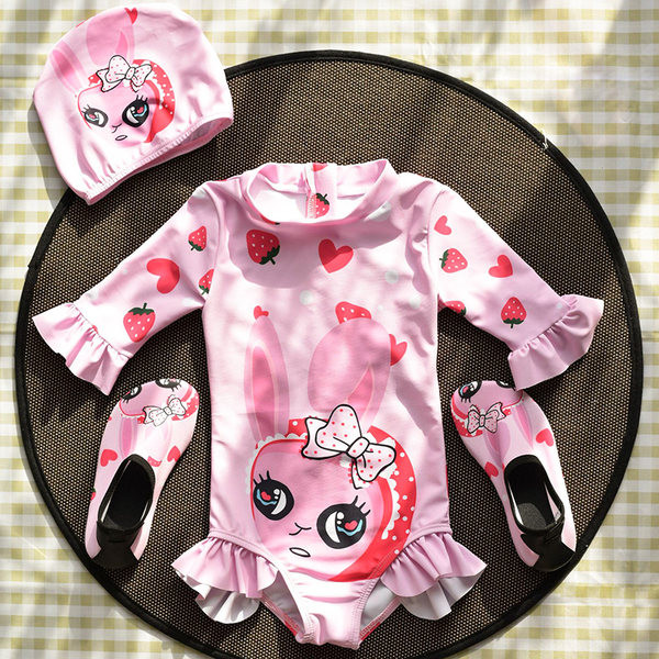 Cijeli kupaći kostim za djevojčice s kovrčama i 3/4 rukavima