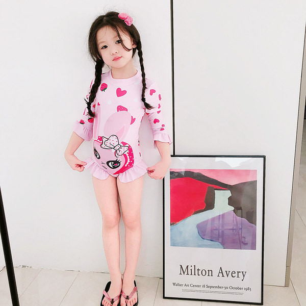 Cijeli kupaći kostim za djevojčice s kovrčama i 3/4 rukavima