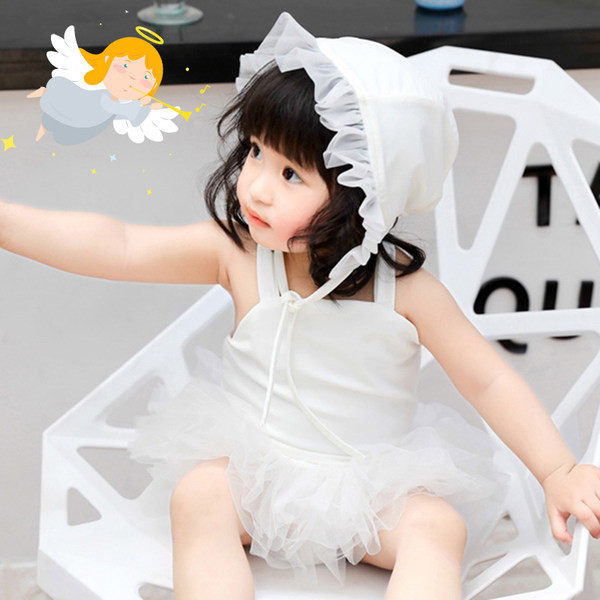 Dječji cijeli kupaći kostim s čipkom i tankim naramenicama