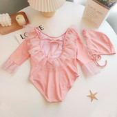 Cijeli kupaći kostim za djevojčice sa 3/4 rukavima i tilom