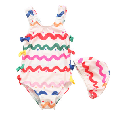 Dječji šareni kupaći kostim s trakama za djevojčicu