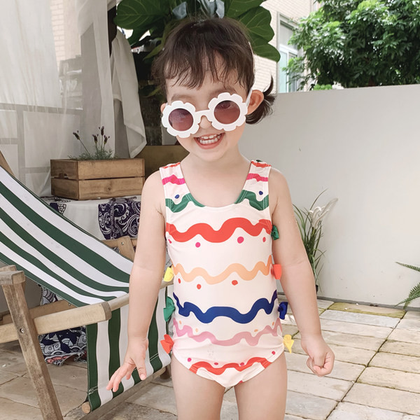 Dječji šareni kupaći kostim s trakama za djevojčicu