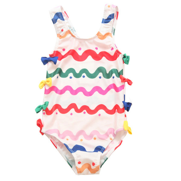 Dječji šareni kupaći kostim s trakama za djevojčicu
