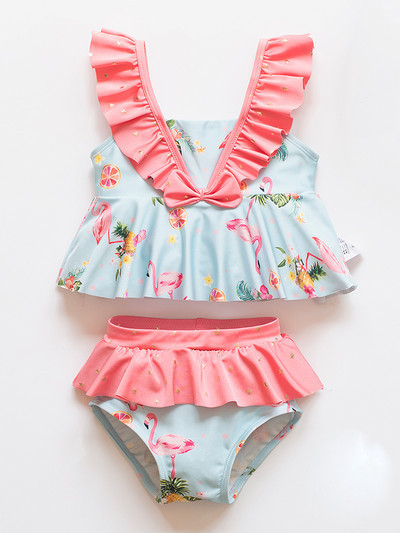 Kétrészes, fürtökkel ellátott, új gyerek fürdőruha modell lányoknak