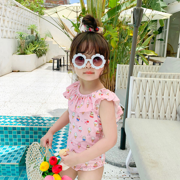 Dječji cijeli kupaći kostim s vezicama u ružičastoj boji