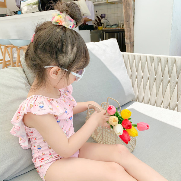 Dječji cijeli kupaći kostim s vezicama u ružičastoj boji