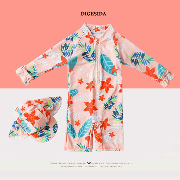 Päikesekaitsega laste lillemustriga ujumistrikoo