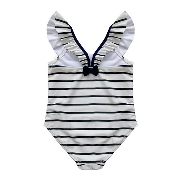 Prugasti dječji kupaći kostim s trakom - puni model