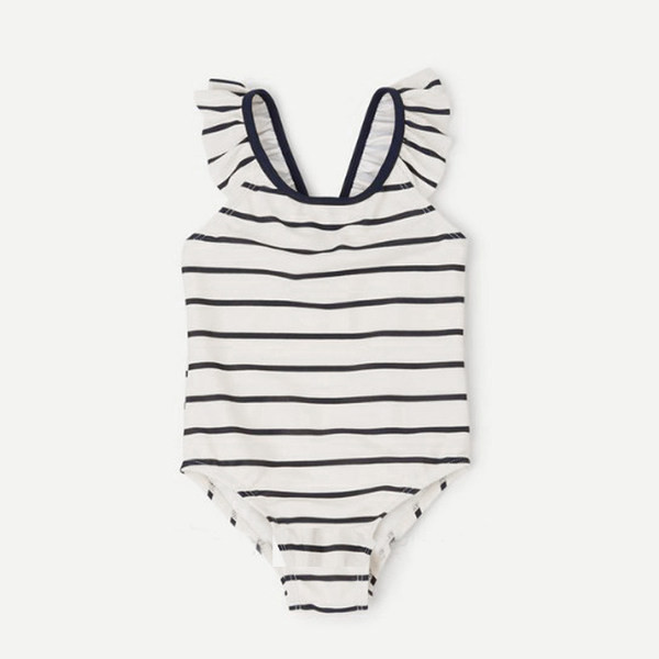Prugasti dječji kupaći kostim s trakom - puni model