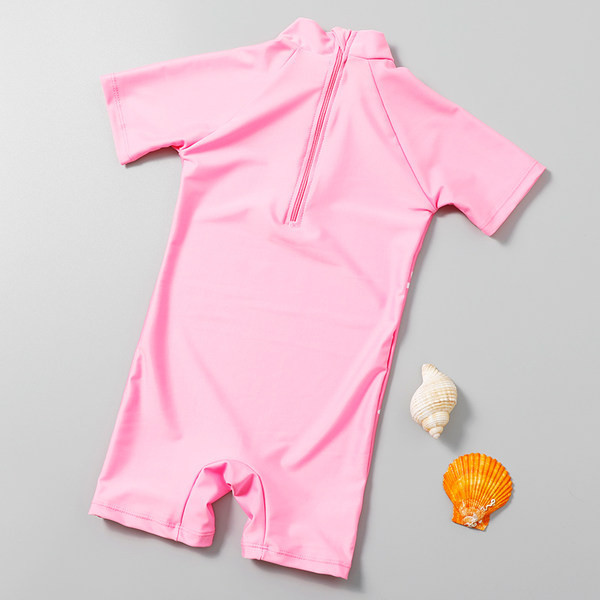 Παιδικό μαγιό σε ροζ και πολύχρωμο απλικέ για κορίτσια