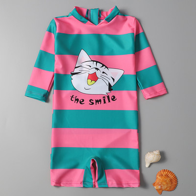 Laste triibuline värvilise aplikatsiooniga ujumistrikoo