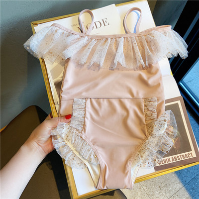 Dječji cijeli kupaći kostim s tankim naramenicama i sjajnim elementima