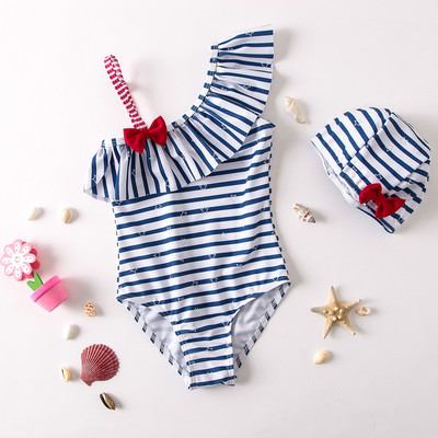 Bērnu pilnsvītrains peldkostīms ar vienu lencīti un lentīti