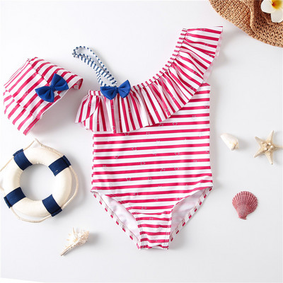 Bērnu pilnsvītrains peldkostīms ar vienu lencīti un lentīti