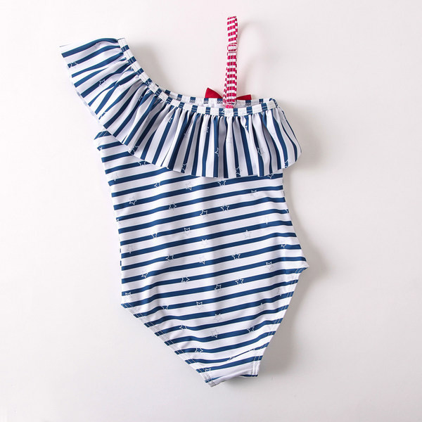 Bērnu pilnsvītrains peldkostīms ar vienu lencīti un lentīti