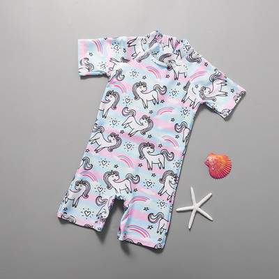 Детски цял бански за момичета с къс ръкав