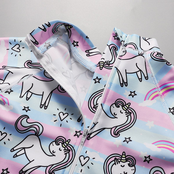 Детски цял бански за момичета с къс ръкав 