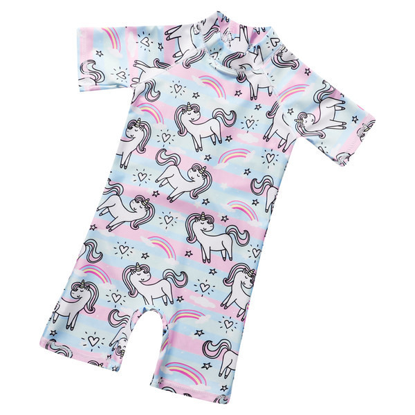 Детски цял бански за момичета с къс ръкав 