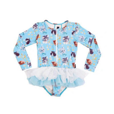 Laste ujumistrikoo pikkade varrukatega ja pitsaseelikuga