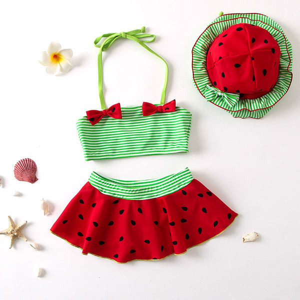 Dječji dvodijelni kupaći kostim s tankim naramenicama i trakama