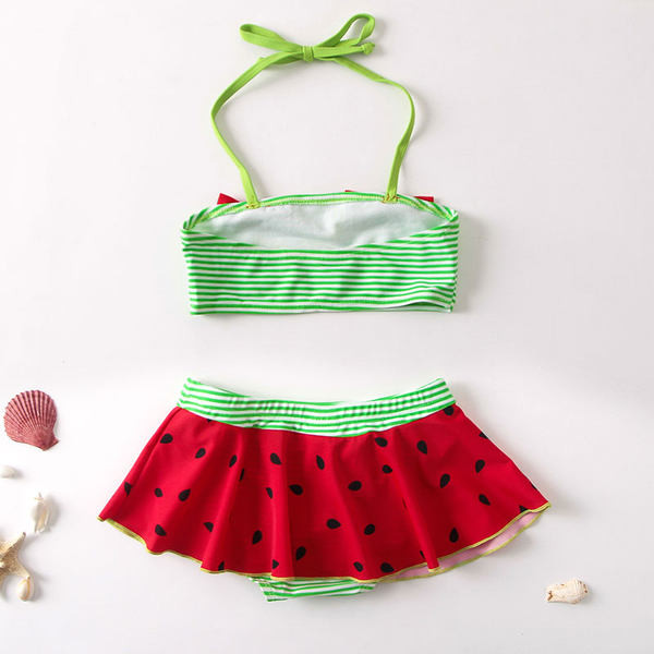 Dječji dvodijelni kupaći kostim s tankim naramenicama i trakama