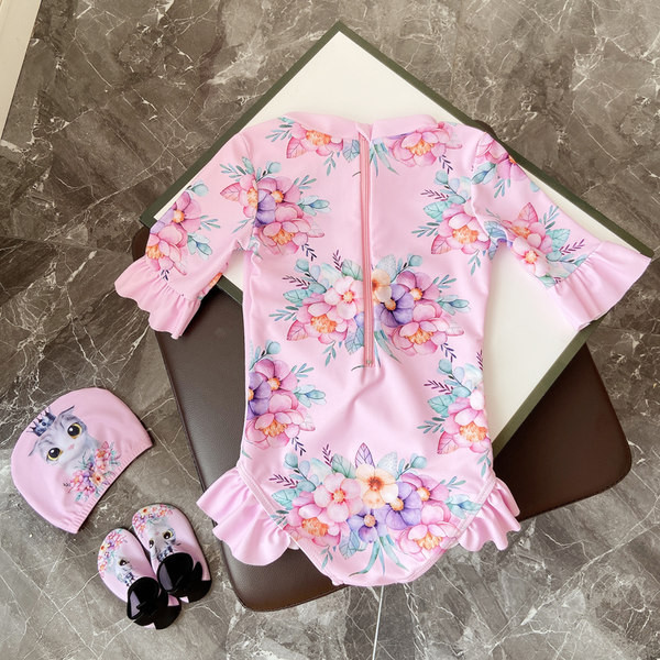 Laste täisujumistrikoo pikkade varrukatega ja aplikatsiooniga kassipoeg