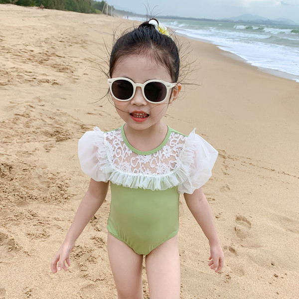 Dječji cijeli kupaći kostim s kratkim rukavima od tila