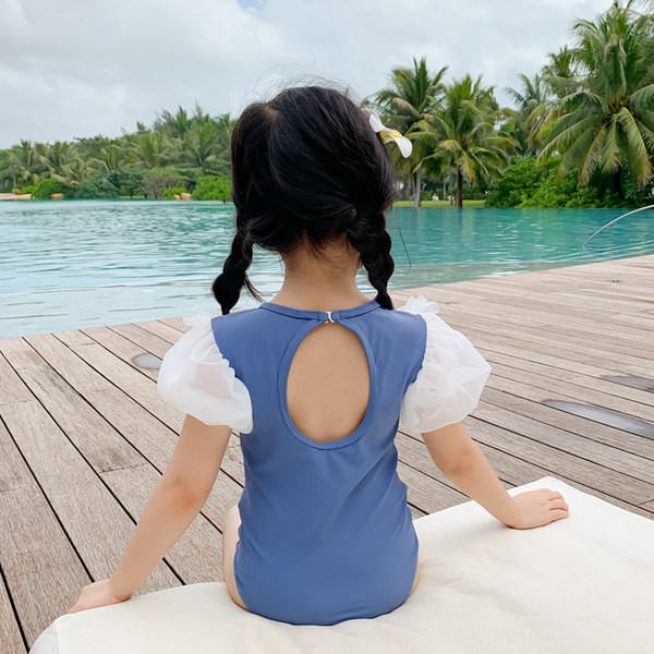 Dječji cijeli kupaći kostim s kratkim rukavima od tila