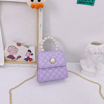 Стилна детска мини чанта с декоративни перли изчистен модел