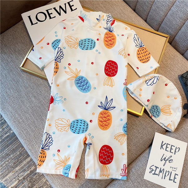 Dječji cijeli kupaći kostim s kratkim rukavima i šarenim aplikacijama