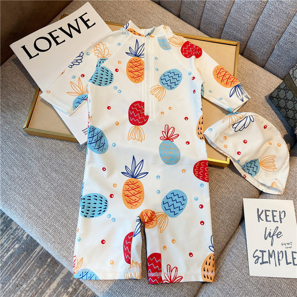 Dječji cijeli kupaći kostim s kratkim rukavima i šarenim aplikacijama