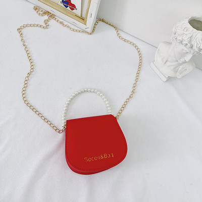 Стилна детска чанта с две дръжки и перли за момичета