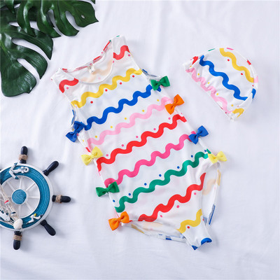 Täielik värvilise aplikatsiooni ja paelaga ujumistrikoo tüdrukutele