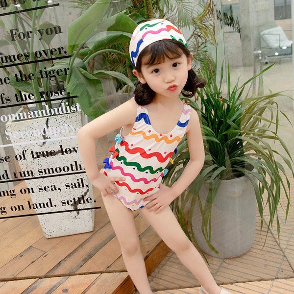 Täielik värvilise aplikatsiooni ja paelaga ujumistrikoo tüdrukutele