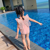 Puni ružičasti kupaći kostim s ukrasom krila za djevojčice