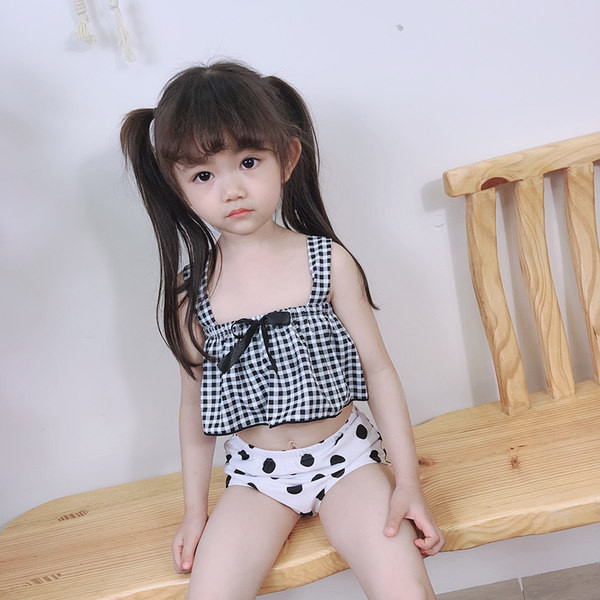 Dječji dvodijelni kupaći kostim s trakom i širokim naramenicama